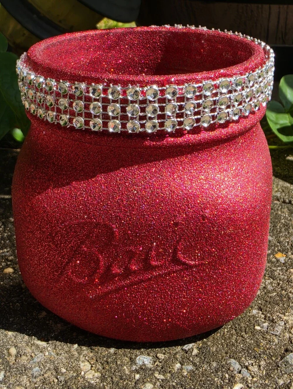 Red Glitter Bling Rhinestone Pint Widemouth Mason Jar for Wedding Centerpiece